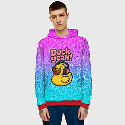 Толстовка-худи мужская Duck yeah - утка в наушниках, цвет: 3D-красный — фото 2