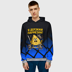Толстовка-худи мужская Я дерзкий пармезан - сыр отбивается от мышей, цвет: 3D-меланж — фото 2
