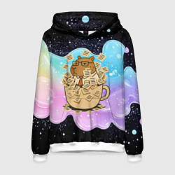 Толстовка-худи мужская Менеджер капибара в кружке в стикерах, цвет: 3D-белый