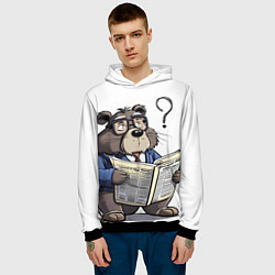 Толстовка-худи мужская Бобр - интеллигент с газетой, цвет: 3D-черный — фото 2