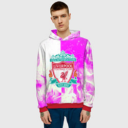Толстовка-худи мужская Ливерпуль розово белый огонь, цвет: 3D-красный — фото 2