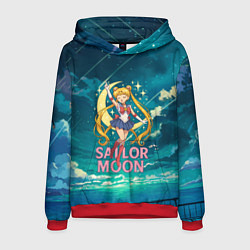 Толстовка-худи мужская Sailor Moon на фоне неба, цвет: 3D-красный