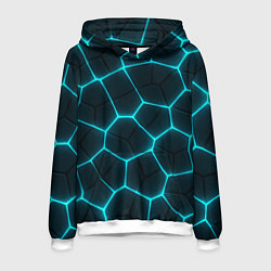 Толстовка-худи мужская Неоновые голубые соты, цвет: 3D-белый