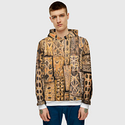 Толстовка-худи мужская Узоры Африки, цвет: 3D-белый — фото 2