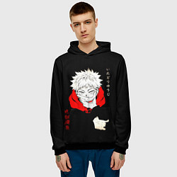 Толстовка-худи мужская Магическая битва Итадори двуликий, цвет: 3D-черный — фото 2