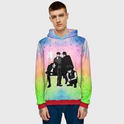Толстовка-худи мужская BTS черно-белый стиль на радужном фоне, цвет: 3D-красный — фото 2