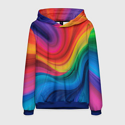 Толстовка-худи мужская Смесь ярких красок волнистыми линиями, цвет: 3D-синий