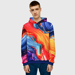 Толстовка-худи мужская Красно-синие масляные краски смешение абстракция, цвет: 3D-синий — фото 2
