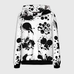 Толстовка-худи мужская Чёрно-белые кляксы - абстракция, цвет: 3D-черный