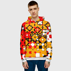Толстовка-худи мужская Красно-желтая геометрическая абстракция, цвет: 3D-белый — фото 2