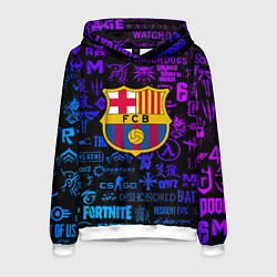 Толстовка-худи мужская Барселона неоновые логотипы игр, цвет: 3D-белый