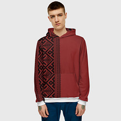 Толстовка-худи мужская Узоры славянские в красном цвете, цвет: 3D-белый — фото 2