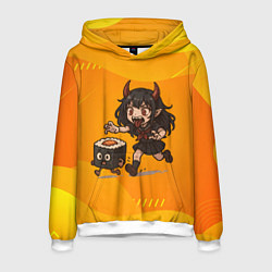 Толстовка-худи мужская Девочка дьявол бежит за роллом, цвет: 3D-белый