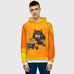 Толстовка-худи мужская Девочка дьявол бежит за роллом, цвет: 3D-белый — фото 2