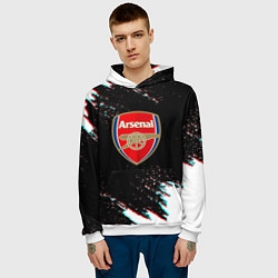 Толстовка-худи мужская Арсенал краски глитч текстура, цвет: 3D-белый — фото 2