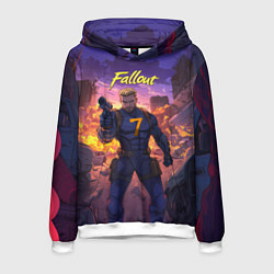 Толстовка-худи мужская Fallout седьмой на фоне взрывов, цвет: 3D-белый