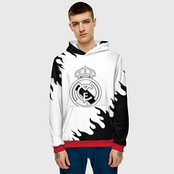 Толстовка-худи мужская Реал Мадрид черный огонь, цвет: 3D-красный — фото 2