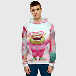 Толстовка-худи мужская Маленький Шрек в розовом, цвет: 3D-белый — фото 2