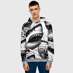 Толстовка-худи мужская Белая акула - стая, цвет: 3D-меланж — фото 2