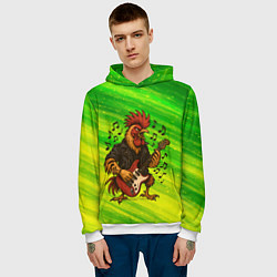 Толстовка-худи мужская Петух гитарист, цвет: 3D-белый — фото 2