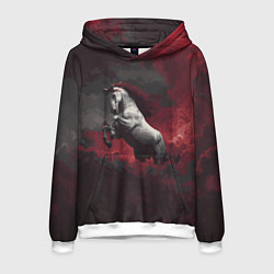 Толстовка-худи мужская Белая лошадь из красного тумана, цвет: 3D-белый