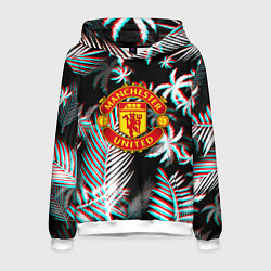 Толстовка-худи мужская Манчестер Юнайтед тропики глитч, цвет: 3D-белый