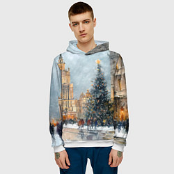 Толстовка-худи мужская Новогодняя Москва, цвет: 3D-белый — фото 2
