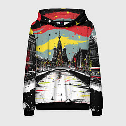 Толстовка-худи мужская Праздничная новогодняя Москва, цвет: 3D-черный