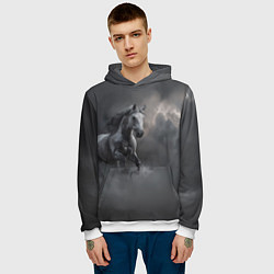 Толстовка-худи мужская Белая лошадь в тумане, цвет: 3D-белый — фото 2