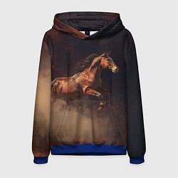Толстовка-худи мужская Лошадь в прыжке из пыли, цвет: 3D-синий