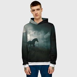 Толстовка-худи мужская Лошадь в поле - буря, цвет: 3D-белый — фото 2
