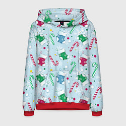 Толстовка-худи мужская Новогодний паттерн, цвет: 3D-красный