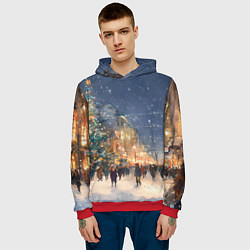 Толстовка-худи мужская Новый год в Москве новогодняя елка, цвет: 3D-красный — фото 2