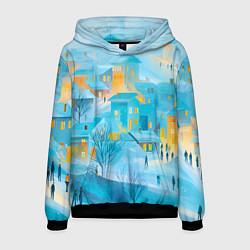 Толстовка-худи мужская Новогодние Московские домики, цвет: 3D-черный