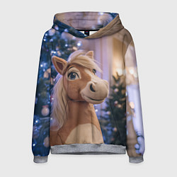 Толстовка-худи мужская Плюшевая новогодняя лошадь, цвет: 3D-меланж
