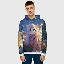 Толстовка-худи мужская Аниме - лошадка в новогодней атмосфере, цвет: 3D-белый — фото 2