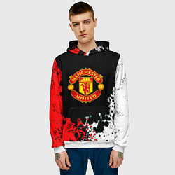 Толстовка-худи мужская Манчестер Юнайтед краски абстрактные, цвет: 3D-белый — фото 2