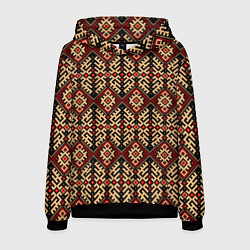 Толстовка-худи мужская Славянский вышивной орнамент макошь, цвет: 3D-черный