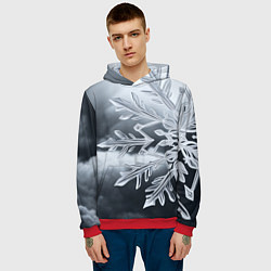 Толстовка-худи мужская Снежинка на черно белое, цвет: 3D-красный — фото 2