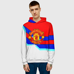 Толстовка-худи мужская Манчестер Юнайтед полосы геометрия, цвет: 3D-белый — фото 2