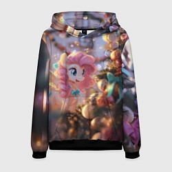 Толстовка-худи мужская Милая новогодняя лошадка с крыльями, цвет: 3D-черный