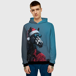 Толстовка-худи мужская Лошадь в новогоднем стиле, цвет: 3D-черный — фото 2