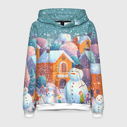 Толстовка-худи мужская Дети во дворе лепят снеговика, цвет: 3D-белый