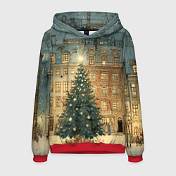 Толстовка-худи мужская Новогодний старый город, цвет: 3D-красный