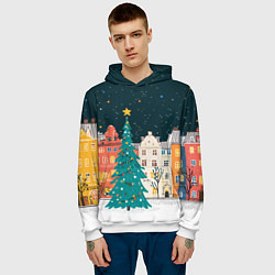 Толстовка-худи мужская Новогодняя ночь в городе, цвет: 3D-белый — фото 2
