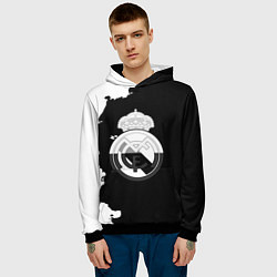 Толстовка-худи мужская Реал Мадрид черно белые краски, цвет: 3D-черный — фото 2