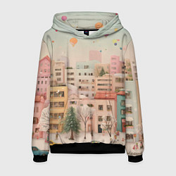 Толстовка-худи мужская Объемный новогодний город, цвет: 3D-черный