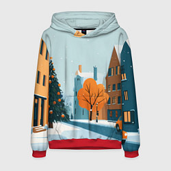 Толстовка-худи мужская Новогодняя улица, цвет: 3D-красный