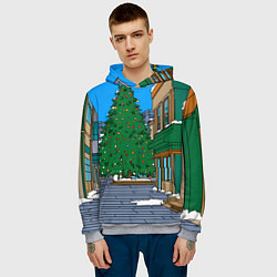 Толстовка-худи мужская Мультяшный новогодний двор, цвет: 3D-меланж — фото 2