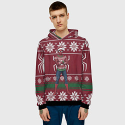 Толстовка-худи мужская Человек паук в вязаном свитере - новый год, цвет: 3D-черный — фото 2